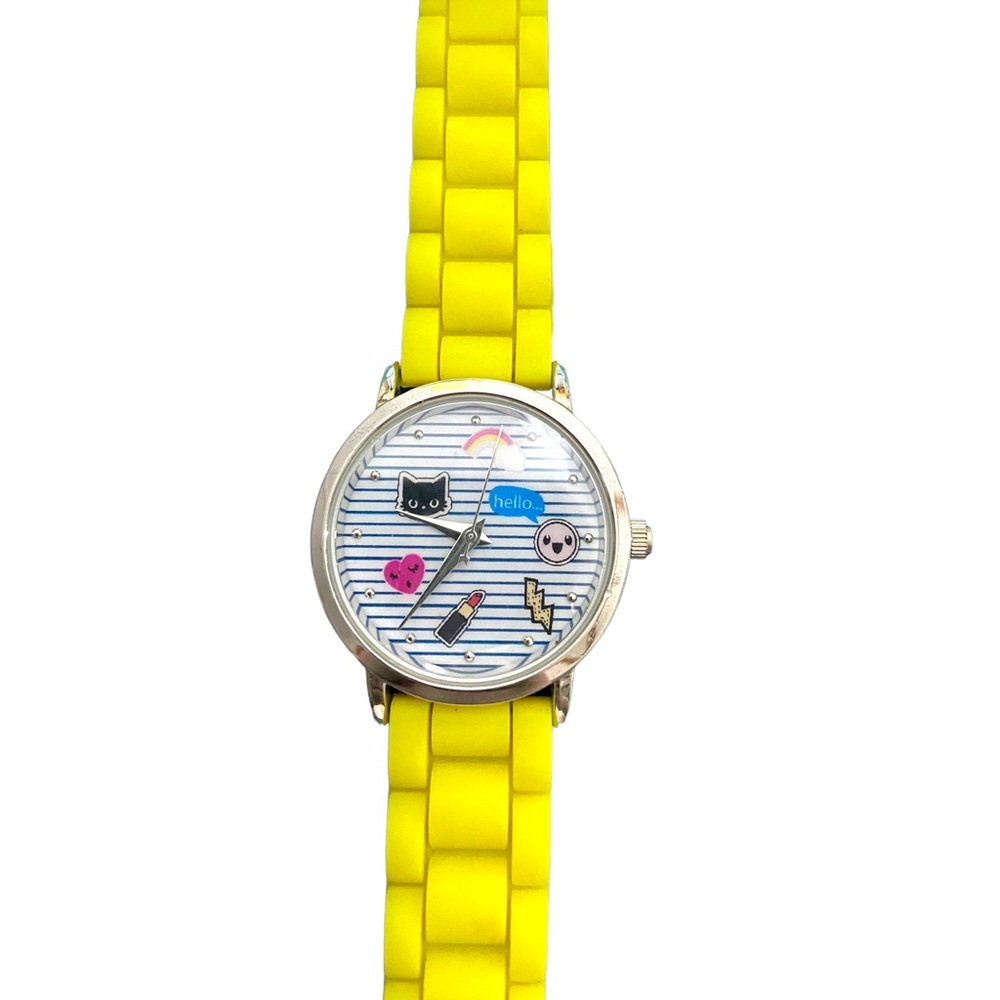 Woman’s watch stylish pink look yellow silicone band new BMD